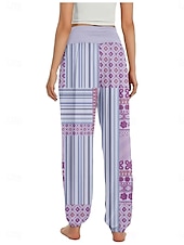 preiswerte Hose aus Baumwollleinen mit Grafik-Damen Leinen-inspirierte Hosen Weites Bein Hosen Hose Ethno-Stil Lässig Boho Volle Länge Hohe Taille Blumen Grafik Paisley-Muster Tasche Elastischer Bund Drucken Atmungsaktivität Weich Mikroelastisch