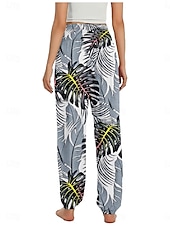 economico Pantaloni in cotone e lino con grafica-Per donna Pantaloni ispirati al lino Gamba larga Pantaloni Stile Etnico Casual Boho Lunghezza intera Vita Alta Floreale Foglia Tropicale Tasca Elastico in vita Stampa Traspirabilità Morbido