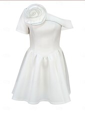 preiswerte Kleine weiße Kleider-Hochzeitskleider A-Linie Ein-Schulter Kurzarm kurz  mini Satin Brautkleider mit einfarbig
