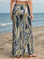 preiswerte weites Bein und hohe Taille-Damen Weites Bein Chinos Baggy-Hosen Urlaub Vintage Mode Volle Länge Hohe Taille Grafik Geometrisch Abstrakt Drucken Atmungsaktiv Weich Mikroelastisch Formell Outdoor Urlaub Karminrot Violett