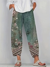 ieftine picior lat și talie înaltă-Pentru femei Pantaloni Pantaloni harem Έθνικ Boho Lungime totală Talie medie Flori Talie elastică Respirabil Comfortabil Micro-elastic Stradă Purtare Zilnică Ieșire Albastru piscină Albastru Trifoi