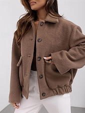 billige Kåper og trenchcoats-Dame Frakk Blazer Hold Varm Bekvem Knapper Elegant Mote Utendørs عادي Ut på byen Fritid / hverdag Helg Enkeltkneppet Normal Knaphul Normal Langermet Yttertøy Svart Aprikos kaffe Vår Høst