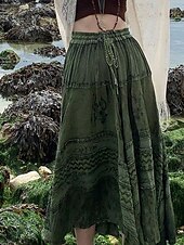 ieftine Fuste grafice-Pentru femei Fustă Boemia Boho Midi Talie Medie Fuste Floral Imprimeu Micro-elastic Stradă Ieșire Verde Vară Poliester