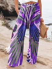 abordables jambe large et taille haute-Femmes Jambe large Chinos Pantalons Amples Vacances ancien Mode Longueur complète Taille haute Fleuri Graphique Abstrait Impression Respirant Doux Micro-Élastique Formel Vacances Rue Jaune Bleu Violet