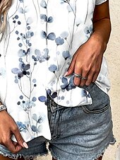 cheap Floral Tops-Women&#039;s Shirt Floral Graphic Vintage Tropical Daily Short Sleeve Cap Sleeve Shirt Collar Long Tops Daily Light Blue Summer Spring