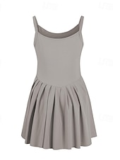 cheap Women&#039;s Tennis Dress-US Open Women&#039;s Tennis Dress with Shorts Sports Dress Sleeveless Pleated Breathable Tennis Golf Pickleball Square Neck Solid Colored Dress Black Blue Dark Green Tennis Clothing
