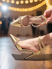 economico Pumps Classici-Scarpe con tacco a spillo a punta metallizzata color oro da donna – scarpe da ballo con doppio cinturino per feste tra ragazze e glamour serale