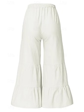 abordables Pantalón liso de lino y algodón-Mujer Pantalones de lino y algodón pantalones Moda Ropa de calle Longitud total Cintura Media Plano Diseño de cordón elástico Confortable Cómodo Noche Fin de semana Blanco Verano Ajuste regular