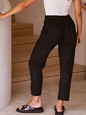economico Pantaloni-Per donna Pantaloni in cotone e lino Pantaloni Eleganti Moda Streetwear Lunghezza intera Naturale Semplice Tasca Design con Coulisse Elastica All&#039;aperto Confortevole Vacanza Uscire Ruggine Blu cielo