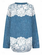 economico Top Floreali-Blusa da donna tunica V collo manica lunga boho casual top stampa 3D grafica floreale vintage stilosa top regolari quotidiani da vacanza stampa blu denim blu viola