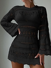 preiswerte Strandkleider-Damen Badeanzüge Cover-Up Badekleid Badeanzug Cut-Out Urlaub Strandmode Einfarbig Rundhals Langarm Badeanzüge
