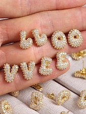 abordables Boucle d&amp;#39;oreille pour femme-Boucles d&#039;oreilles à tige initiales en strass doré - Boucles d&#039;oreilles à lettres scintillantes personnalisées pour femmes, bijoux en cristal étincelants de A à Z, parfaits pour un usage quotidien, un cadeau de remise de diplôme, un cadeau de fête des mèr