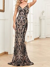 economico Abiti per feste da ballo-Sirena / Tromba Abiti da Quinceanera Elegante Vestito Formale Matrimonio Lunghezza al pavimento Senza Maniche Spalline sottili Poliestere Senza schiena con Paillettes 2025