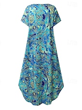 tanie Sukienka boho-Damska sukienka midi sukienka bawełniana sukienka casual sukienka shift sukienka w kwiaty dekolt zaokrąglony maxi długa sukienka vintage casual codzienna wakacyjna krótki rękaw lato wiosna