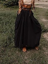 economico Pantaloni-Per donna Gonna Casual Boho Maxi Vita media Gonne Semplice Tasca Micro-elastico Vacanza Uscire Nero Verde militare Rosso Zenzero Estate Cotone Lino