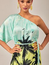 Χαμηλού Κόστους print casual φόρεμα-beach vibes ασύμμετρο μάξι φόρεμα με στάμπα καρύδας