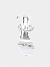 お買い得  ヒール付きサンダル-レディースホワイトラインストーンブロックヒールサンダル - 結婚式、パーティー、エレガントな夜のためのブライダルプロムヒール