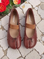 tanie Buty na płaskim obcasie damskie-damskie brązowe płaskie półbuty typu Mary Jane z rozciętym palcem i elastycznym paskiem – skórzane buty retro na codzienne randki i weekendowe wyjścia