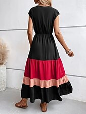 economico Abiti a Strisce e Geometrici-Per donna Abito maxi Abito a trapezio Casual All&#039;aperto Uscire Spiaggia Vestibilità comoda Grafico Manica Corta Scollo a V Blu Fucsia Marrone Estate