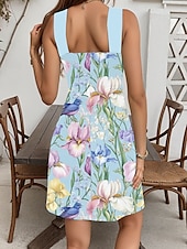 preiswerte Blumenkleider-Damen Minikleid Sommerkleid A Linie Kleid Urlaub Lässig Outdoor Ausgehen Normale Passform Blumen Grafik Ärmellos Neckholder Rosa Blau Grün Sommer
