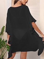 abordables Robes de plage-Maillots de Bain Femme Couverture Robe de Bain Maillot Volants Vacances Plage Tenue Couleur Unie Col Rond Manches Courtes Maillots de Bain