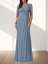 preiswerte Bodenlänge-A-Linie Brautmutterkleid Hochzeitsgast Elegant Rundhalsausschnitt Bodenlang Chiffon Ärmellos mit Applikationen Raffung 2025