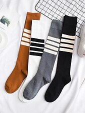 preiswerte Damensocken-Kniehohe, asymmetrisch gestreifte Damensocken – sportliche, über die Wade reichende Baumwollsocken für Schuluniformen für Schüler, Abschlussfeiern, Cheerleading und den Alltag