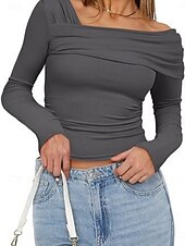 preiswerte Damen Einfache Oberteile-Damen Bluse Einfach Modern Y2K Langarm V Ausschnitt Normale Oberteile Täglich Ferien Gerafft Schwarz Weiß Rosa Kamel Braun Sommer