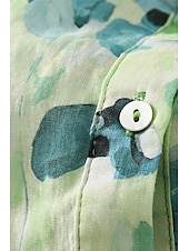 economico Camicie-Per donna Camicia Abbottonare Camicia in cotone e lino Blusa Fiore Elegante Moderno Manica Lunga Scollo a V Top Regolari Ferie Uscire Bottoni Stampato Verde Estate