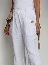 economico Pantaloni in lino e cotone semplici-Pantaloni ampi in cotone e lino A tinta unita Chinos Pantaloni baggy Basic Casual Lunghezza intera Vita alta Semplice Pockets Fascia elastica Comfort All&#039;aperto Micro-elastico Vacanze Strada