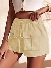 economico Pantaloni in lino e cotone semplici-Per donna Pantaloncini cargo Shorts Moda Atletico Corto Misura del girovita medio Semplice Tasca Elastico in vita Traspirante Confortevole Micro-elastico Sport &amp; Outdoor Abbigliamento quotidiano