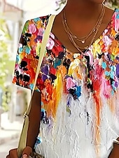 ieftine tricou Art &amp; Design-Pentru femei Tricou Ombre Grafic Abstract Epocă Stilat Clasic Manșon scurt Stil Nautic Topuri obișnuite Zilnic Sfârșit de săptămână Costum de plajă Imprimeu Curcubeu Vară Primăvară