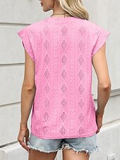 abordables T-shirt uni-T-shirt pour femmes unicolore mode élégante moderne manches courtes col rond hauts réguliers quotidiens week-end œillets noir blanc rose vert été printemps