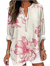 economico Top Floreali-Per donna Camicia Boho Floreale Grafico Elegante Casual Boho Manica Lunga Scollo a V Top Regolari Quotidiano Uscire Patchwork Stampato Rosa cipria Rosa Vino Verde militare Rosso Primavera, Autunno