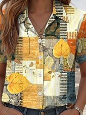 abordables Hauts Floraux-Femmes Chemise Fleuri Graphique Géométrique ancien Élégant Occasionnel Manche Courte Col de chemise Hauts Réguliers Quotidien Jaune Été Printemps