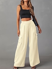 baratos calças femininas de festa-Mulheres Calças Casual Comprimento total Natural Sem Elasticidade Cáqui Verão Primavera