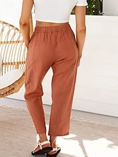 economico Pantaloni-Per donna Pantaloni in cotone e lino Pantaloni Eleganti Moda Streetwear Lunghezza intera Naturale Semplice Tasca Design con Coulisse Elastica All&#039;aperto Confortevole Vacanza Uscire Ruggine Blu cielo