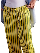 voordelige wijde pijpen en hoge taille-Dames broek Broeken Casual Volledige lengte Natuurlijk Gestreept Zak Elastisch ontwerp met trekkoord Comfortabel Voor buiten Uitgaan Weekend Rood Perzik Pauw Blauw Hyacinth Zwart Zomer Normale pasvorm