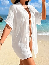 preiswerte Strandkleider-Damen Badeanzüge Überwurf Badeanzug Kleid Cut Out Urlaub Strandmode einfarbig V-Ausschnitt kurze Ärmel Badeanzüge