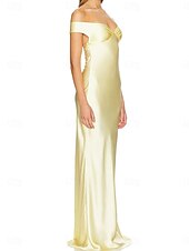 cheap Prom Dresses-Yellow Dress Mermaid / Trumpet Party Dresses Elegant Dress Wedding Wedding Guest Floor Length Sleeveless Off Shoulder Backless with Ruched 2025