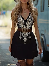 ieftine Rochii boho-Pentru femei Rochie Mini Rochie de Vară Vacanță Petrecere Casual În aer liber Petrecere Petrecere cu cocktail Grafic Fără manșon În V Negru Verde Negru Auriu Roșu negru Roz Îmbujorat Vară Primăvară