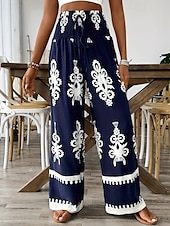 cheap Wide Leg &amp; High Waisted-Women&#039;s Slacks Pants Trousers Casual Full Length Natural Flower Printing Comfy Outdoor Street Daily Wear Black Blue Green Summer Regular Fit
