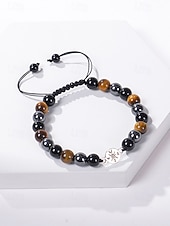 levne Pánské šperky-pánský náramek z tygřího oka a černý matný korálkový náramek s kouzlem – natahovací náramek z přírodního kamene pro cestování, dobrodružství, narozeninový dárek nebo dárek k promoci
