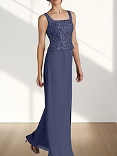 economico Lunghezza del pavimento-Due Pezzi Linea ad A Abito da cerimonia per signora Ospite di nozze Elegante Collo quadrato Lunghezza al pavimento Chiffon Pizzo Manica 3/4 con Pizzo 2025