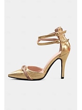 economico Pumps Classici-Scarpe con tacco a spillo a punta metallizzata color oro da donna – scarpe da ballo con doppio cinturino per feste tra ragazze e glamour serale