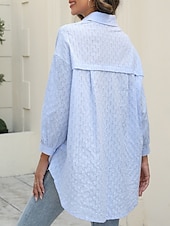voordelige Dames eenvoudige tops-Dames Overhemd Effen Kleur Stijlvol Casual Lange mouw Overhemdkraag Normale tops Dagelijks Knop Zwart Wit Blozend Roze blauw Zomer Lente