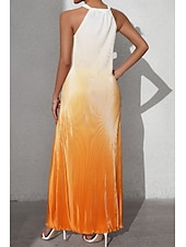 abordables Arte &amp; Diseño Vestidos-Mujer Vestido Midi Vestido de cuello halter Moda Clásico Vacaciones Diario Festivos Ajuste regular Gradiente de Color Sin Mangas Cuello halter Rojo Naranja Marrón Verano