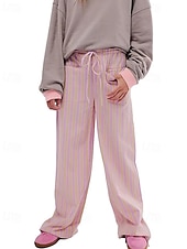 voordelige wijde pijpen en hoge taille-Dames broek Broeken Casual Volledige lengte Natuurlijk Gestreept Zak Elastisch ontwerp met trekkoord Comfortabel Voor buiten Uitgaan Weekend Rood Perzik Pauw Blauw Hyacinth Zwart Zomer Normale pasvorm