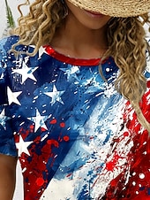abordables Top jour de l’indépendance-T-shirt patriote pour femmes jour d'indépendance drapeau graphique drapeau vintage tendance classique rouge blanc et bleu manches courtes encolure ronde tops réguliers quotidiens imprime rouge  bleu