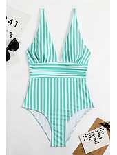 abordables Maillots de bain une pièce-Femmes Maillots de Bain Une Pièce Maillot de bain Dos nu Tropical Tenues de plage Rayé Fil en V Sans manches Maillots de bain
